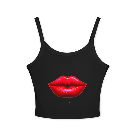 Elegante camiseta sin mangas con tirantes finos para mujer con un llamativo diseño de labios: perfecta para el verano y para salir por la noche.