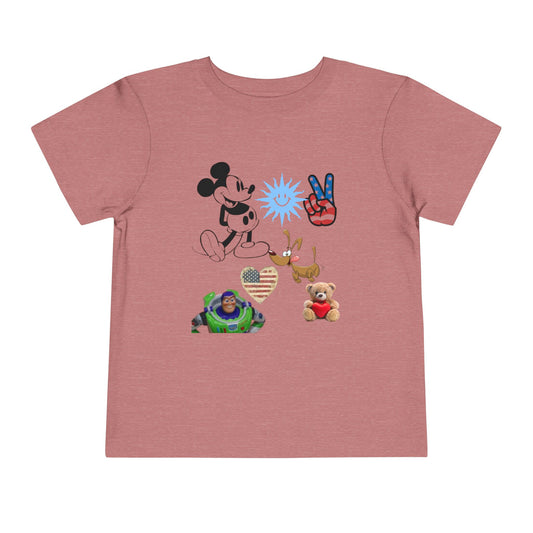 Mickey Mouse Buzz Lightyear Heart Teddy Bear Toddler Short Sleeve T-shirt