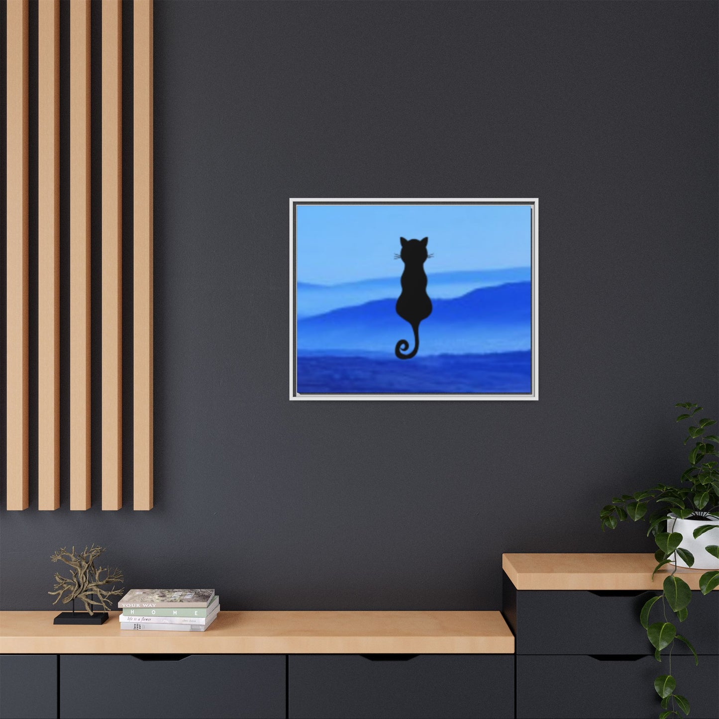 Framed Cat Silhouette Art Print, Wall Decor, Cat Lover Gift, Home Office Art, Pet Memorial