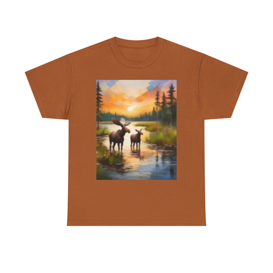 Camiseta unisex de algodón grueso inspirada en la naturaleza con diseño de alce 