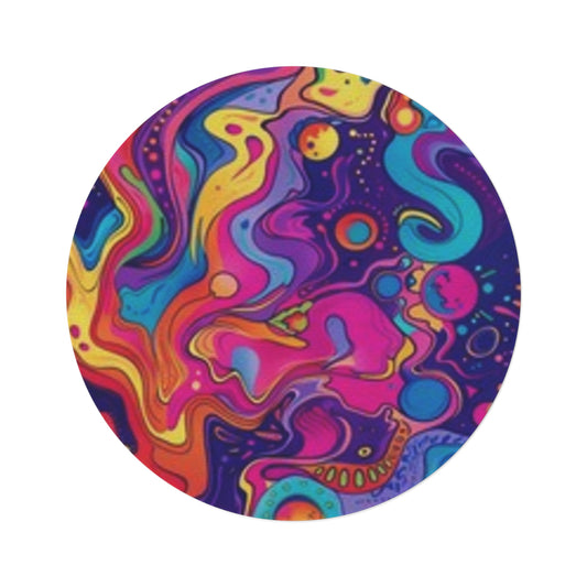 Vibrant Cosmic Round Rug - Colorful Abstract Design for Home Decor