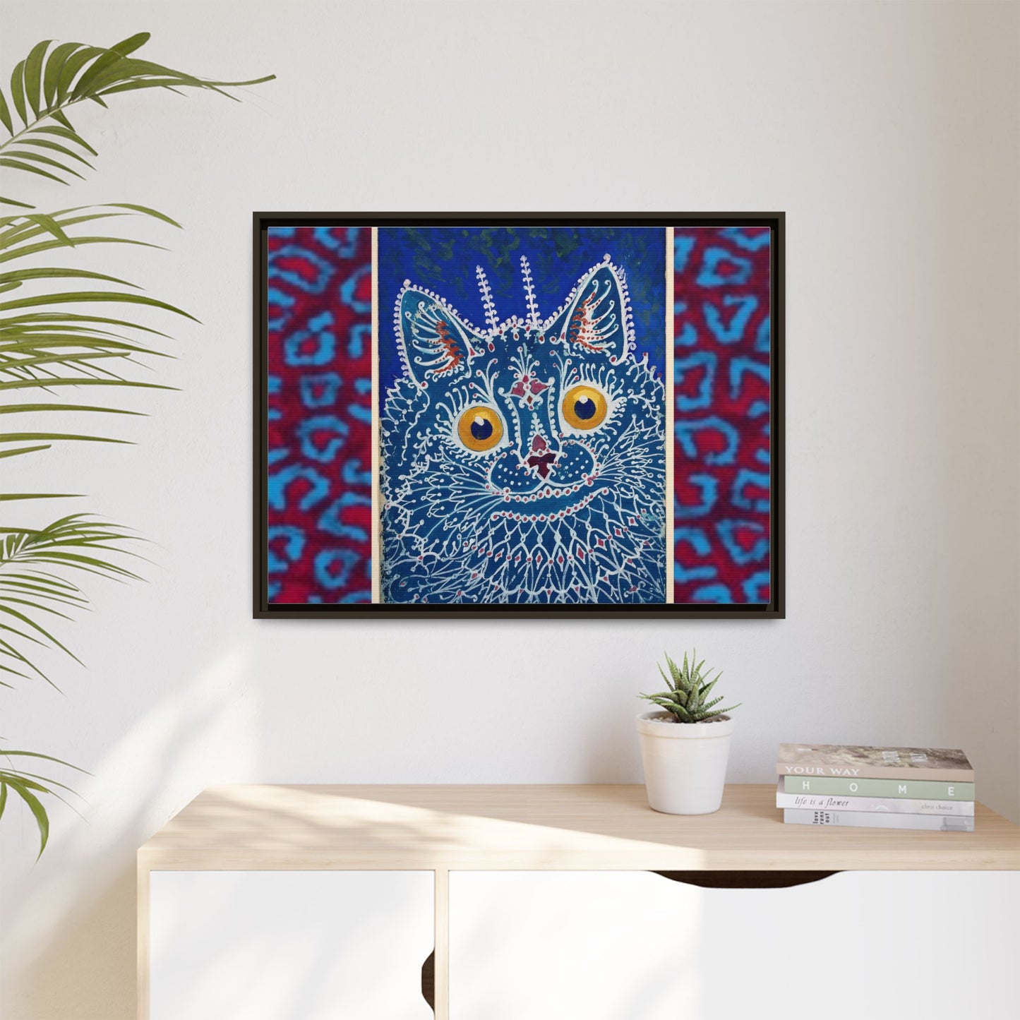 Colorful Cat Framed Matte Canvas Art - Whimsical Home Decor