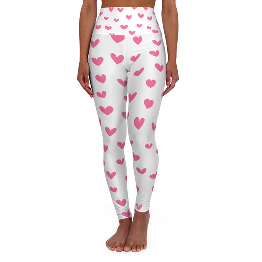 High Waisted Leggings Pink Hearts