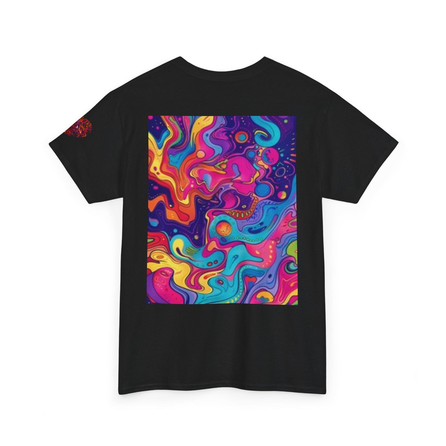 Camiseta unisex de algodón grueso con estampado artístico colorido - Diseño abstracto vibrante 