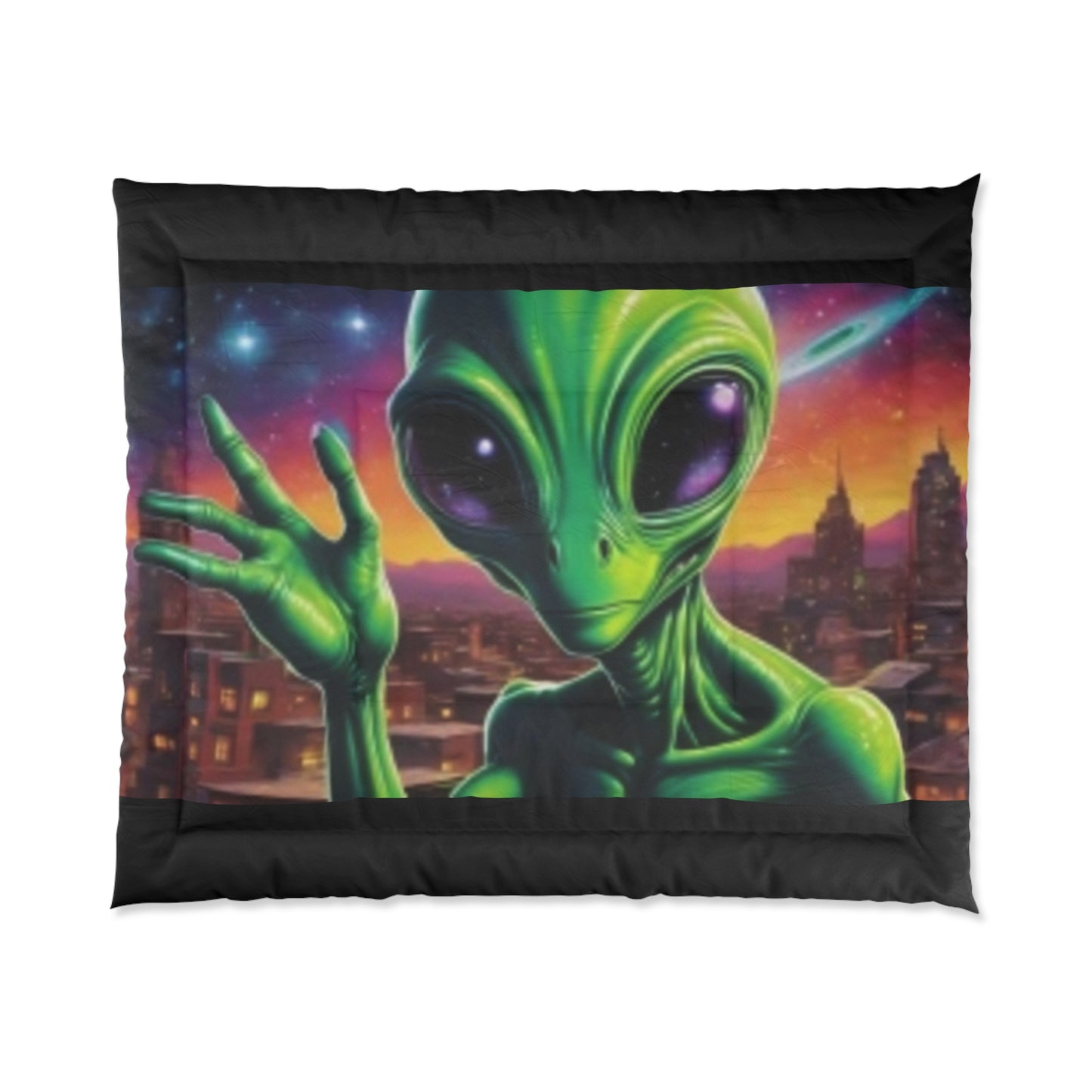 Edredón 104 "x88" Tamaño Verde Alien Almohadas Cortina de Ducha Camiseta....