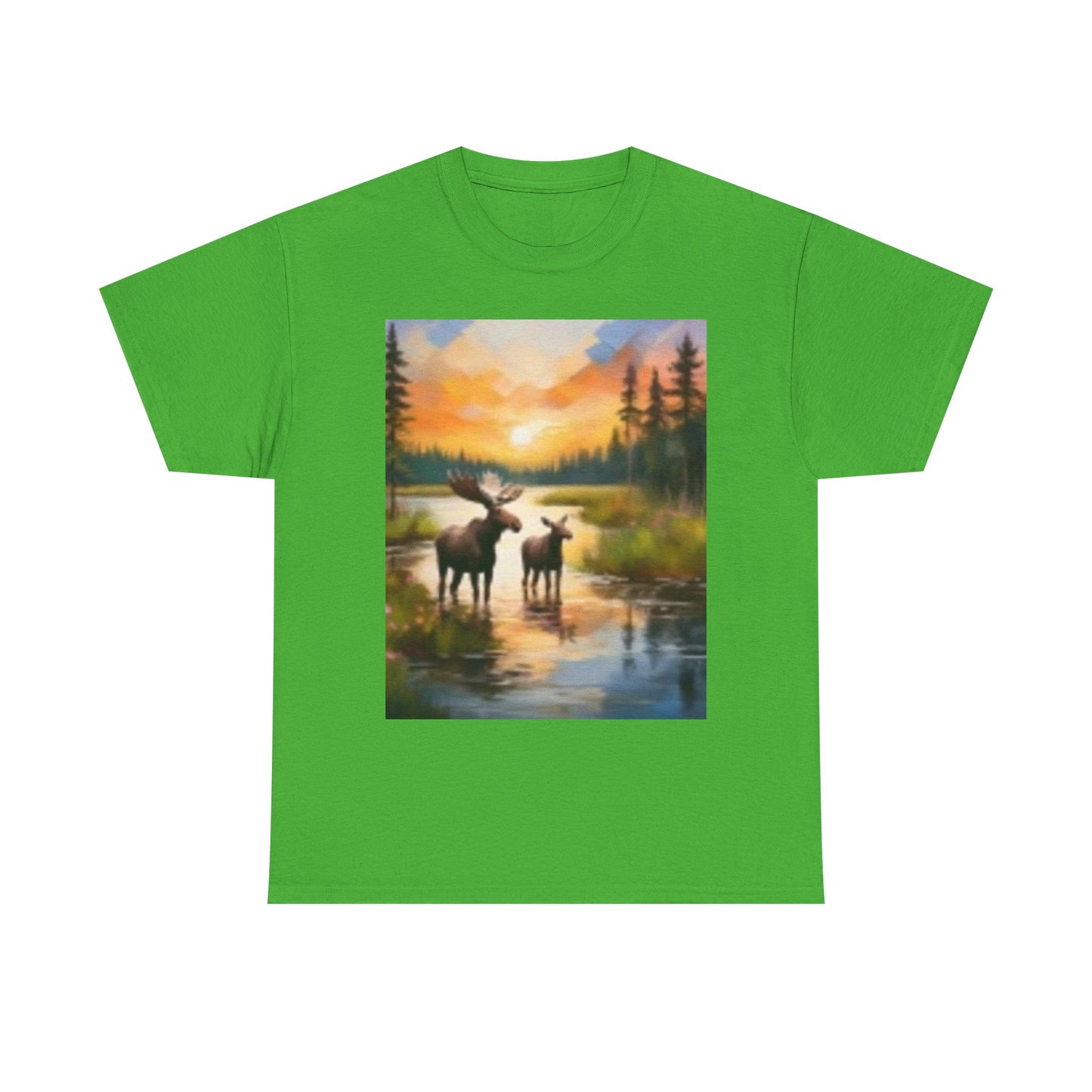 Camiseta unisex de algodón grueso inspirada en la naturaleza con diseño de alce 