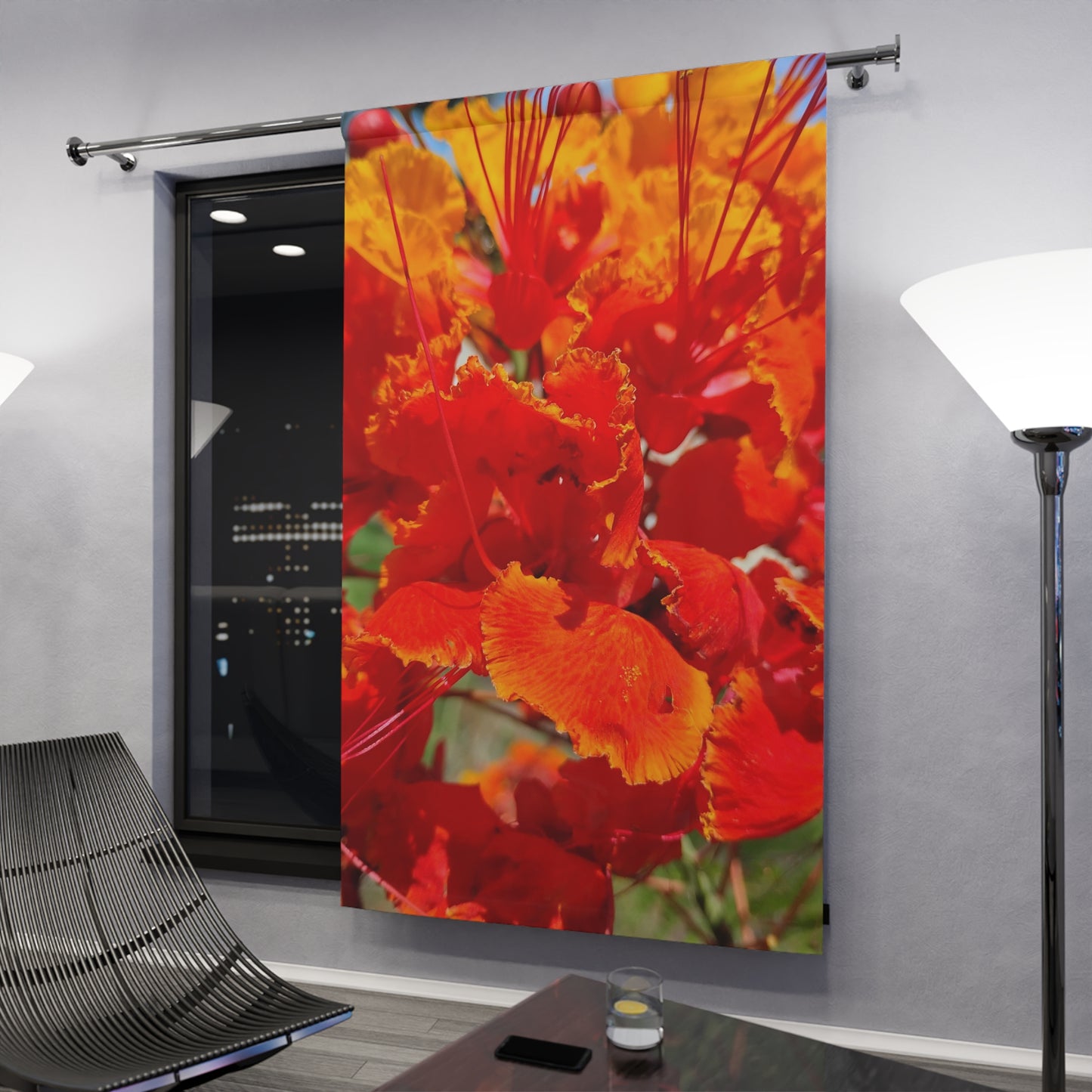 Vibrant Orange Flowers Window Curtains (1 Piece)