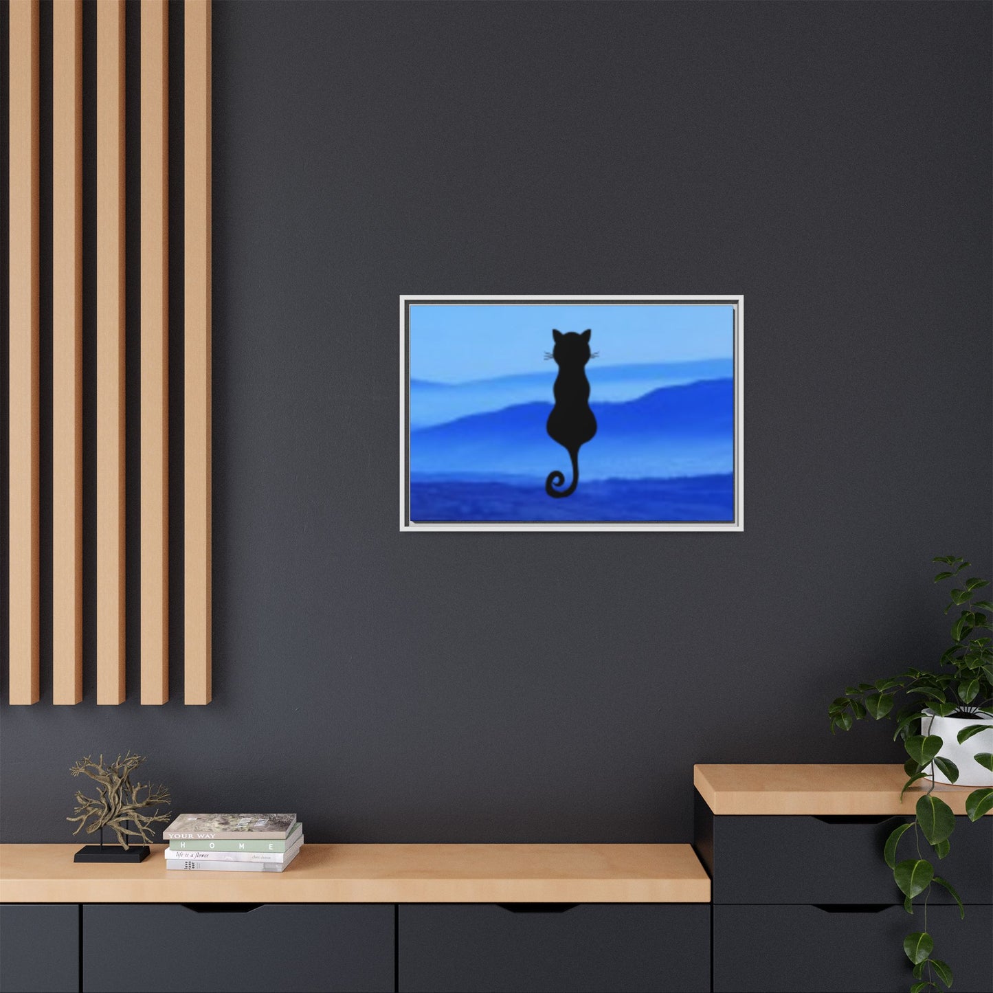 Framed Cat Silhouette Art Print, Wall Decor, Cat Lover Gift, Home Office Art, Pet Memorial