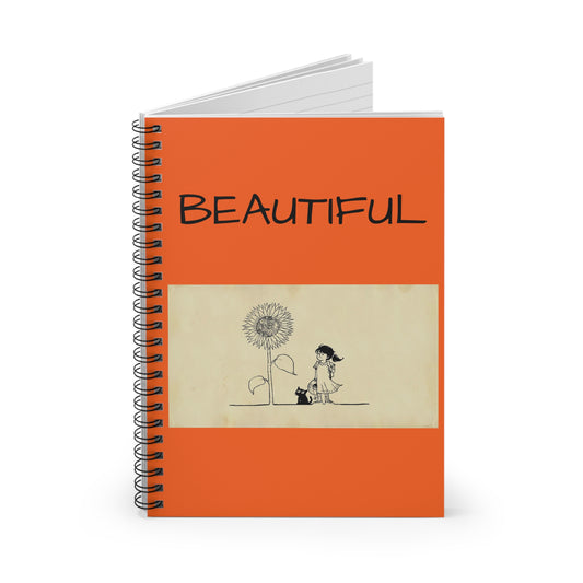 Cuaderno espiral de niña con girasol grande. Compartamos recuerdos juntos.