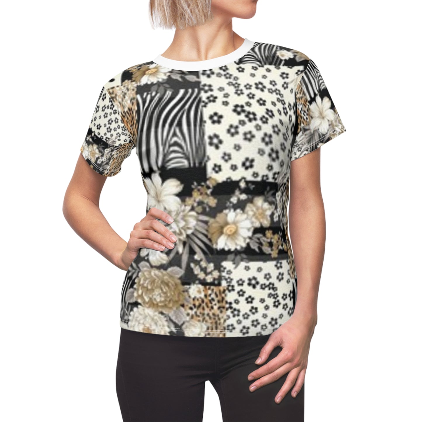 Bohemian Floral Patchwork Tee for Creative Women - Stylish Casual Pj