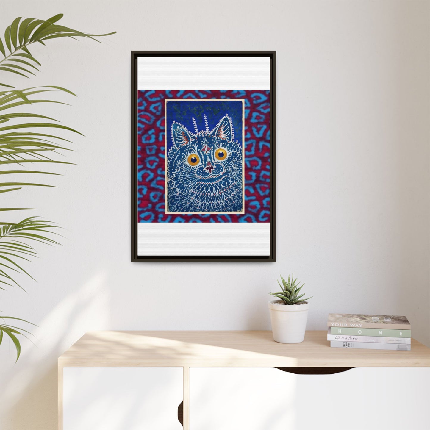 Colorful Cat Framed Matte Canvas Art - Whimsical Home Decor