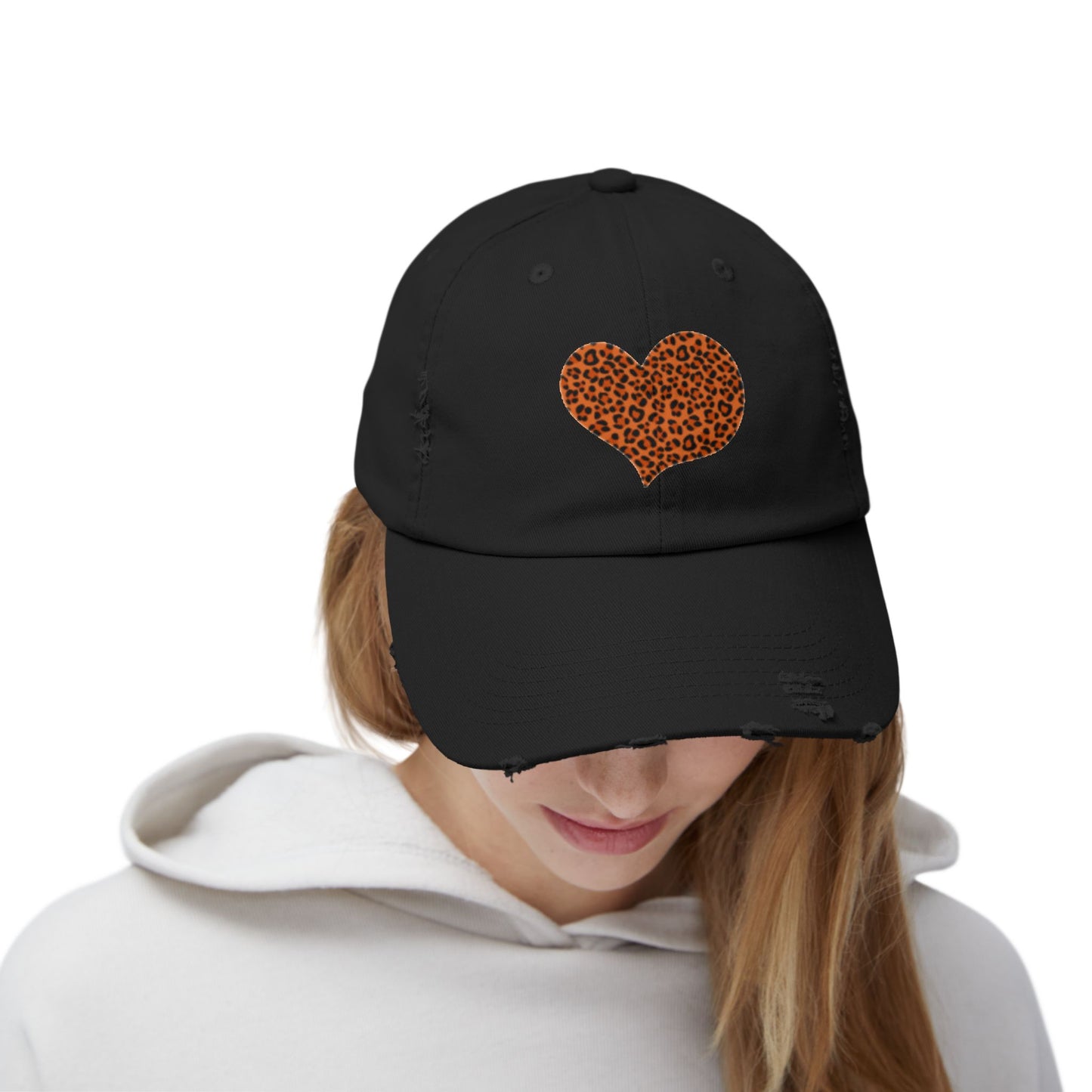 Leopard Heart Distressed Unisex Cap - Trendy Casual Headwear for Every Occasion