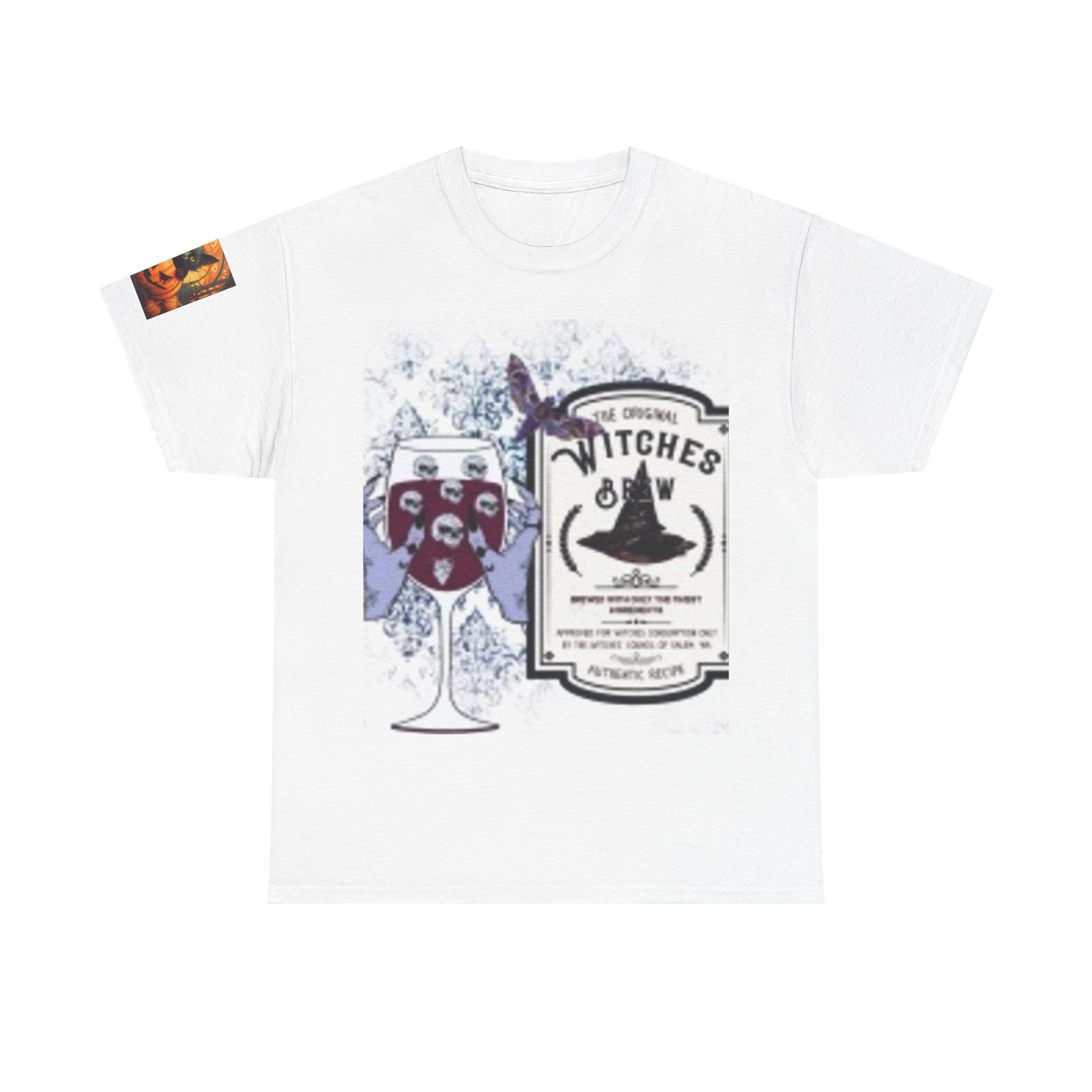 Witch Wine Castle Black Cat Unisex Heavy Cotton T-shirt