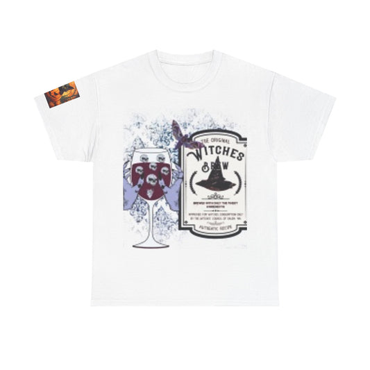 Witch Wine Castle Black Cat Unisex Heavy Cotton T-shirt