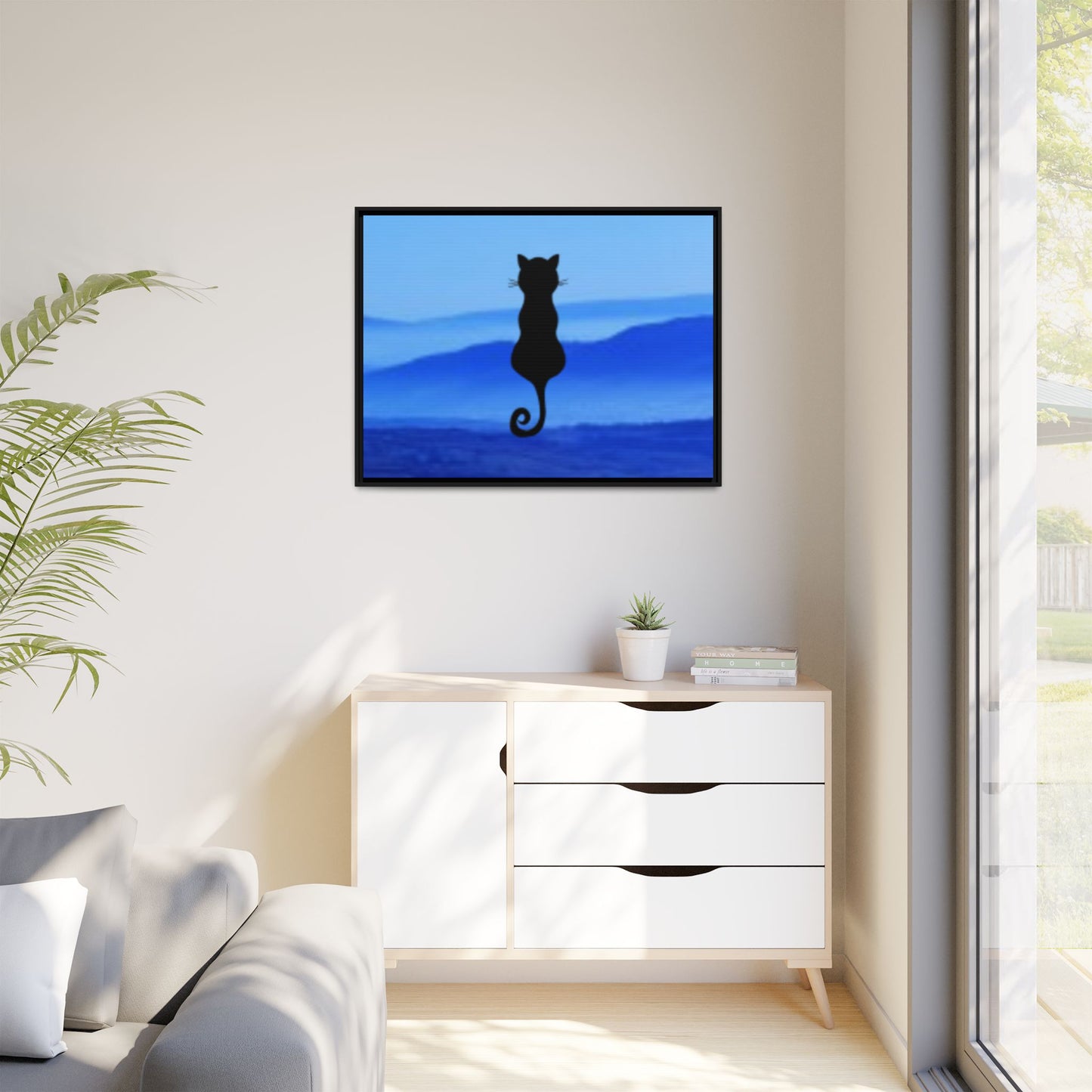 Framed Cat Silhouette Art Print, Wall Decor, Cat Lover Gift, Home Office Art, Pet Memorial