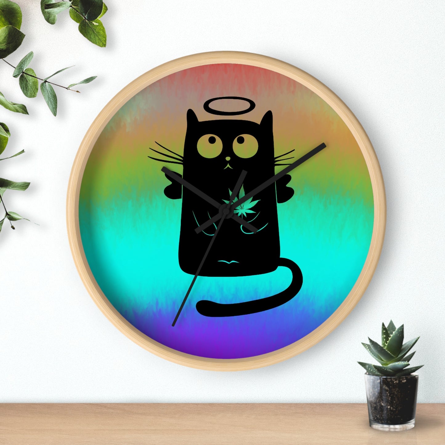 Wall Clock Angel Black Cat