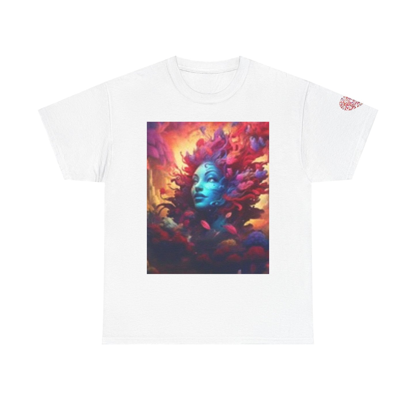 Camiseta unisex de algodón grueso con estampado artístico colorido - Diseño abstracto vibrante 