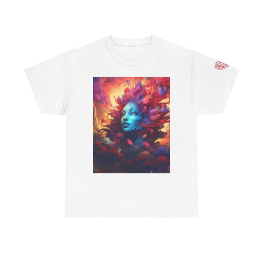 Camiseta unisex de algodón grueso con estampado artístico colorido - Diseño abstracto vibrante 