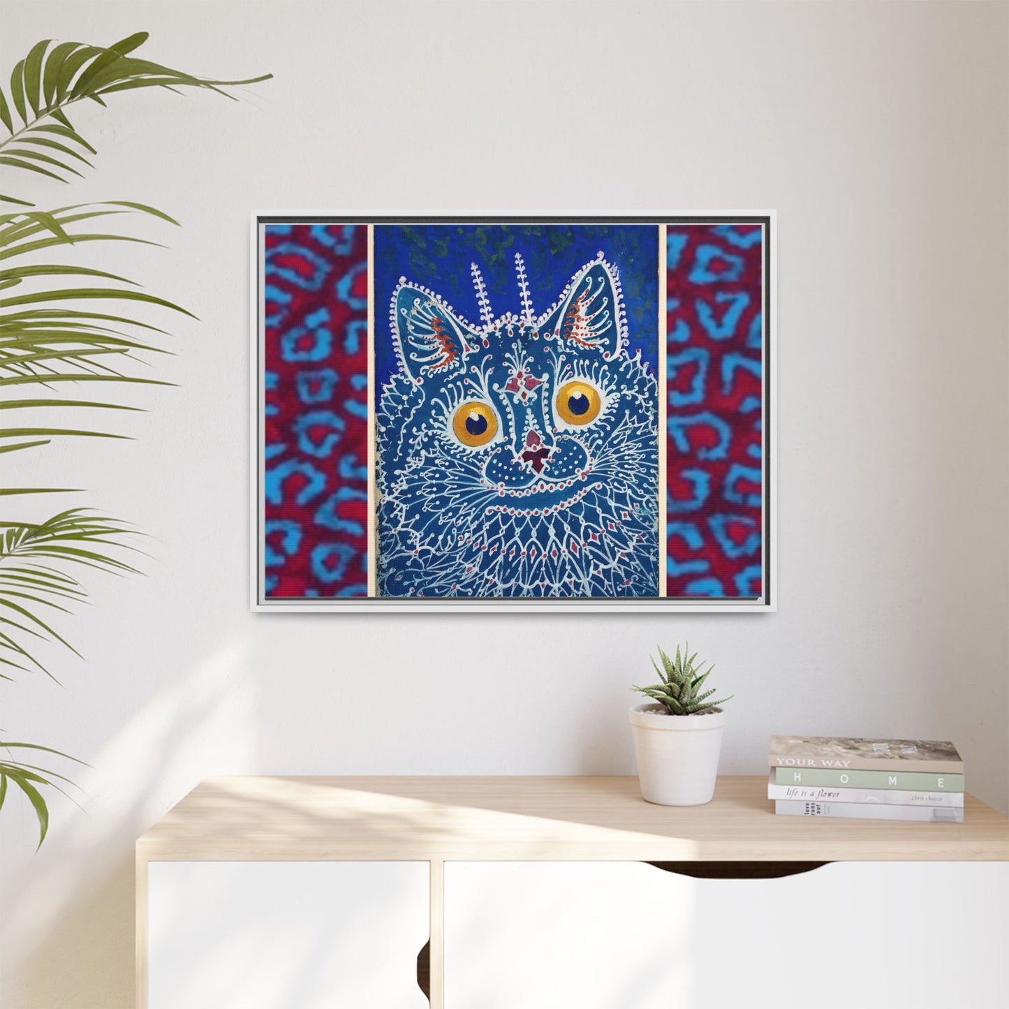 Colorful Cat Framed Matte Canvas Art - Whimsical Home Decor