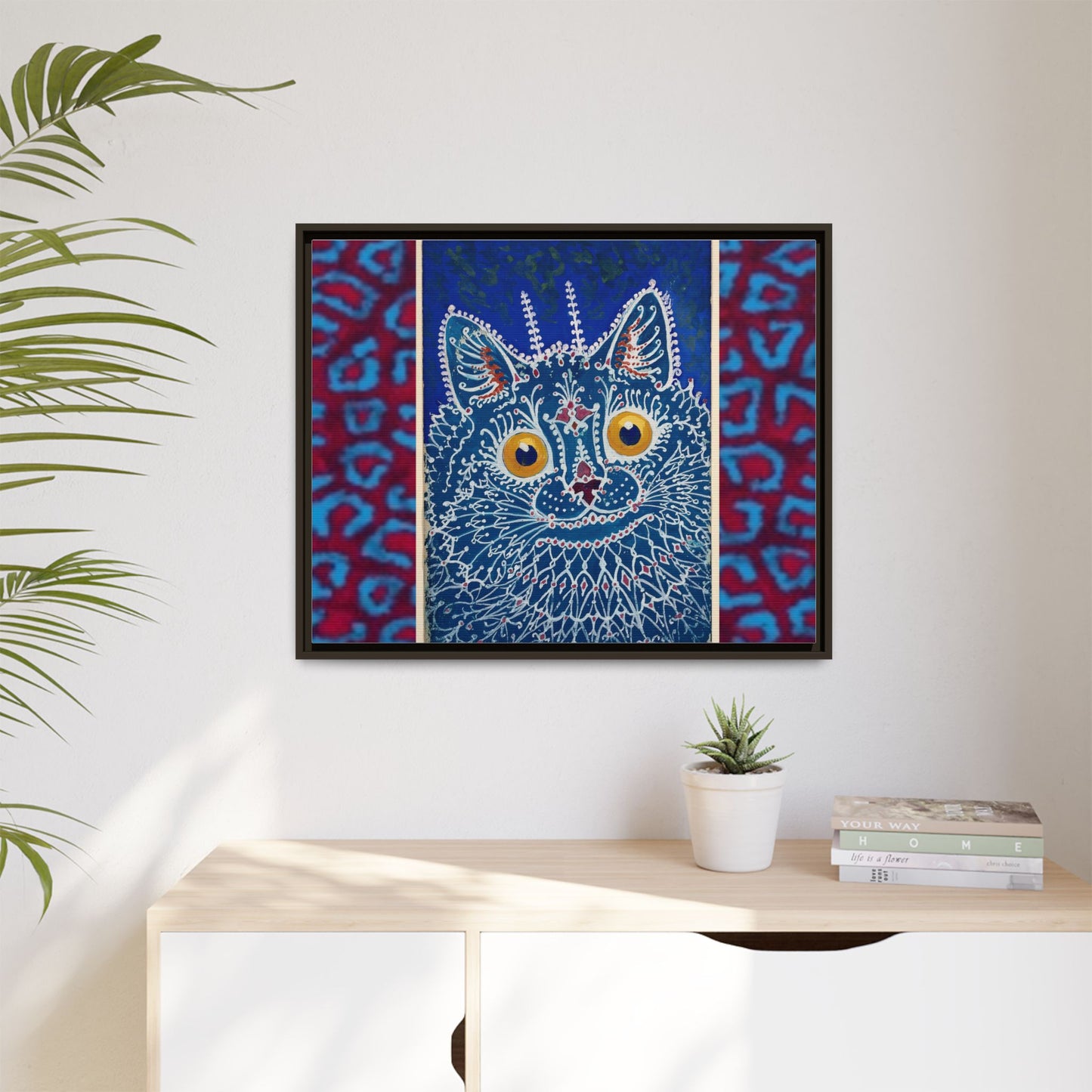Colorful Cat Framed Matte Canvas Art - Whimsical Home Decor