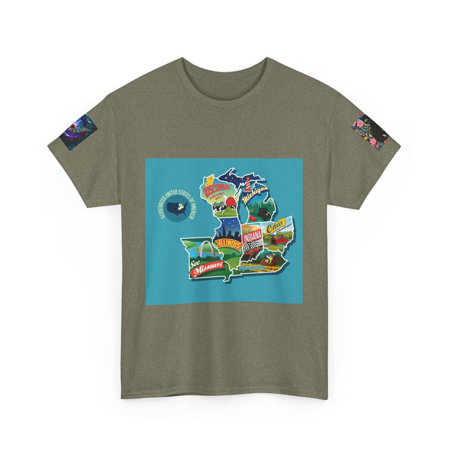 Happy Vibes Unisex Heavy Cotton T-shirt – Retro Sunshine & Map Designs