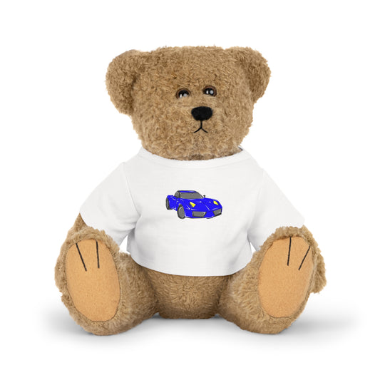Plush Teddy Bear with T-Shirt Blue Race Car