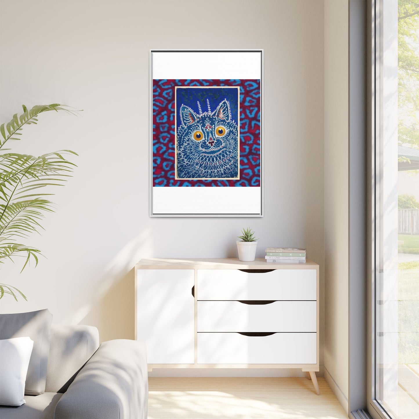 Colorful Cat Framed Matte Canvas Art - Whimsical Home Decor