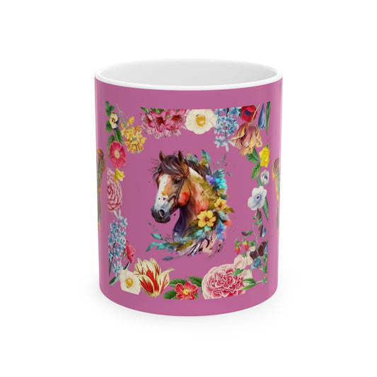 Floral Horse and Butterfly Ceramic Mug - 11oz/15oz - Perfect for Horse Lovers
