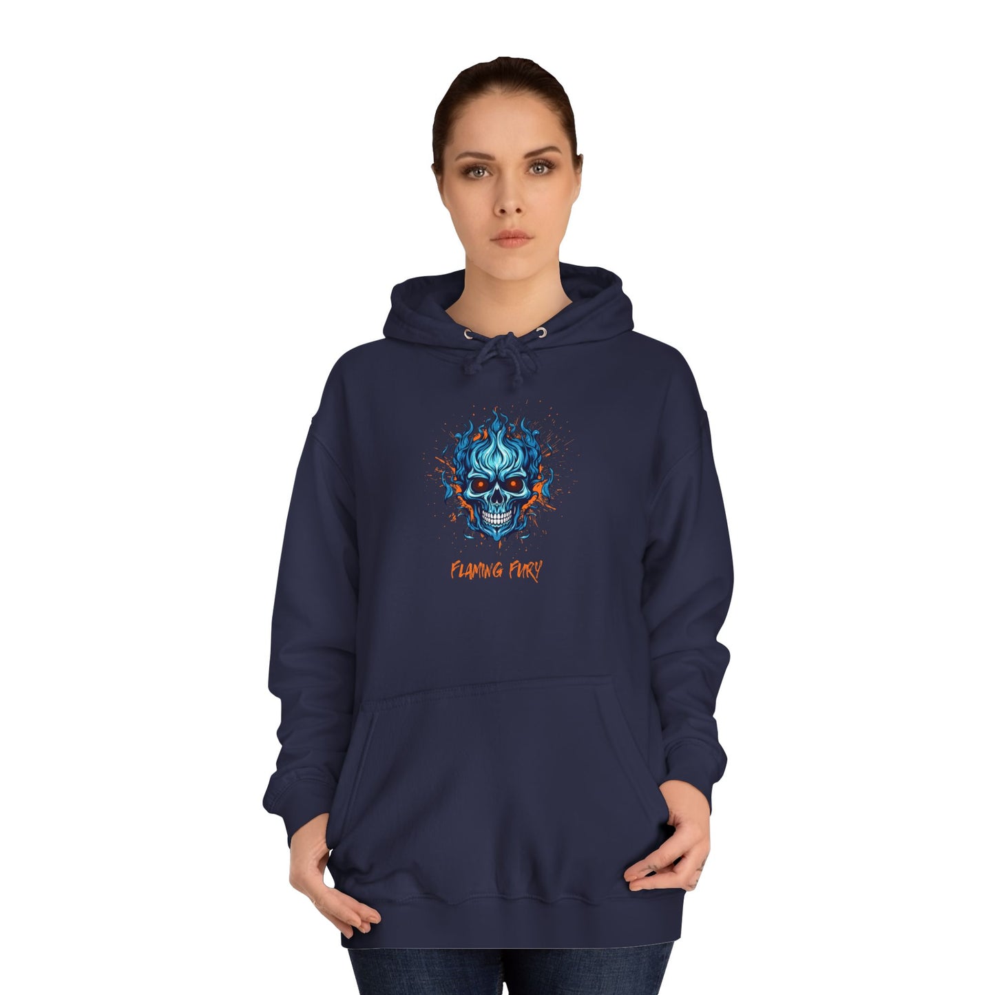 Unisex College Hoodie with Artistic Skull Design, Cozy Pullover, Perfect for Students, Casual Wear, Halloween Apparel, Gift for Him/Her
