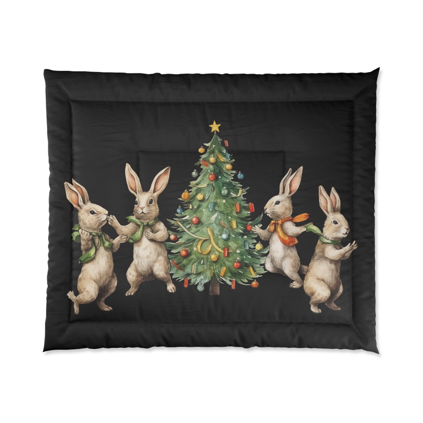Edredón tamaño matrimonial/queen Cuatro conejos Árbol de Navidad