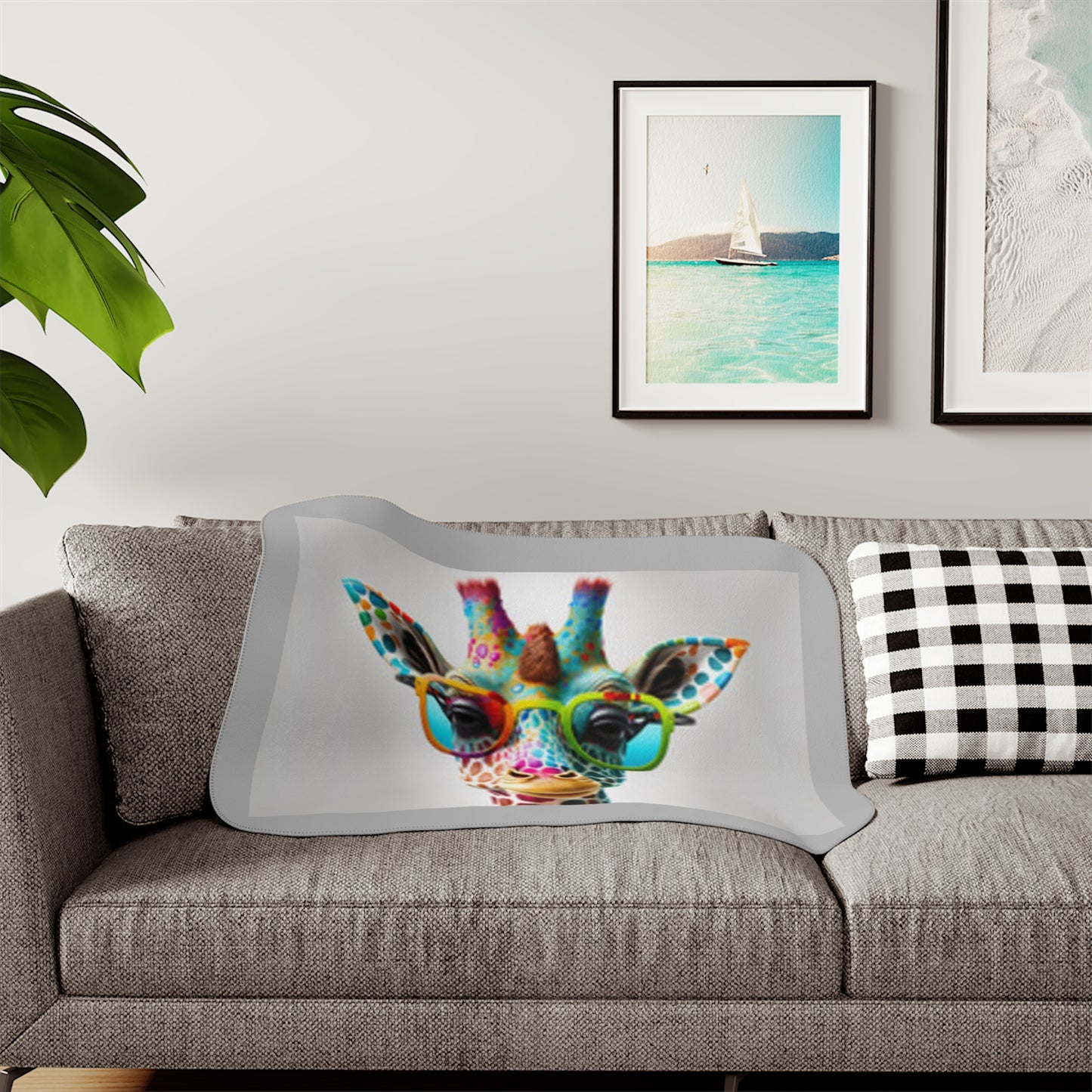 Couverture Sherpa, Girafe bicolore avec lunettes Merci Shookie Mookie !