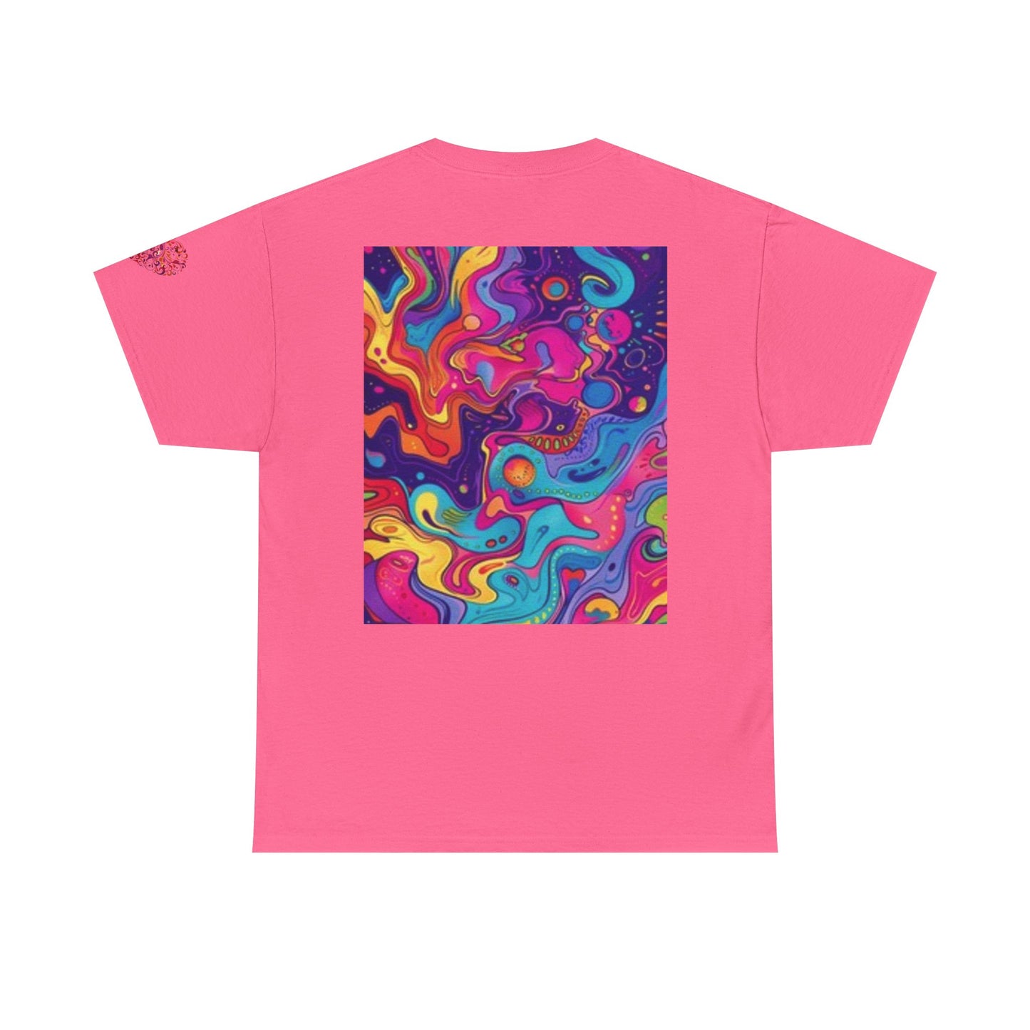 Camiseta unisex de algodón grueso con estampado artístico colorido - Diseño abstracto vibrante 