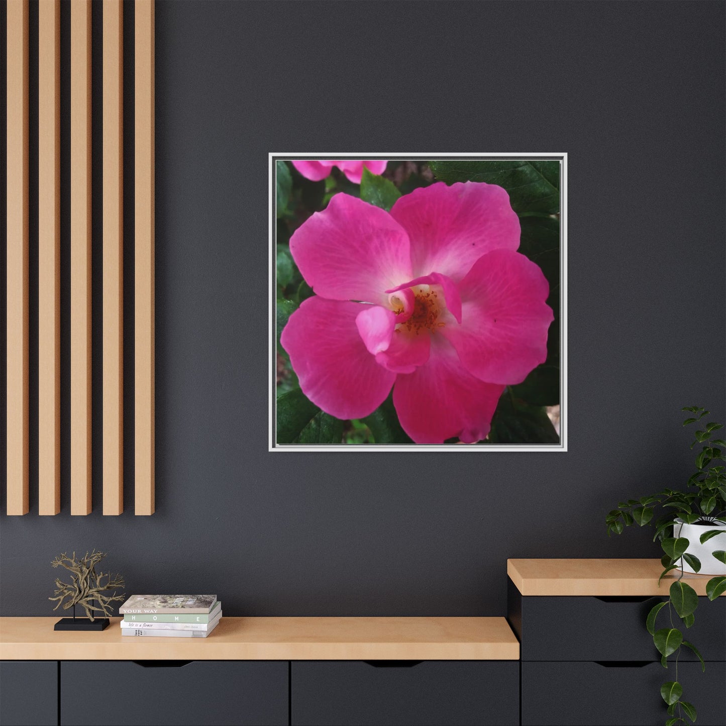 Framed Floral Canvas Art Print | Vibrant Pink Flower Decor, Wall Art for Home, Gift for Her, Mother's Day, Birthday