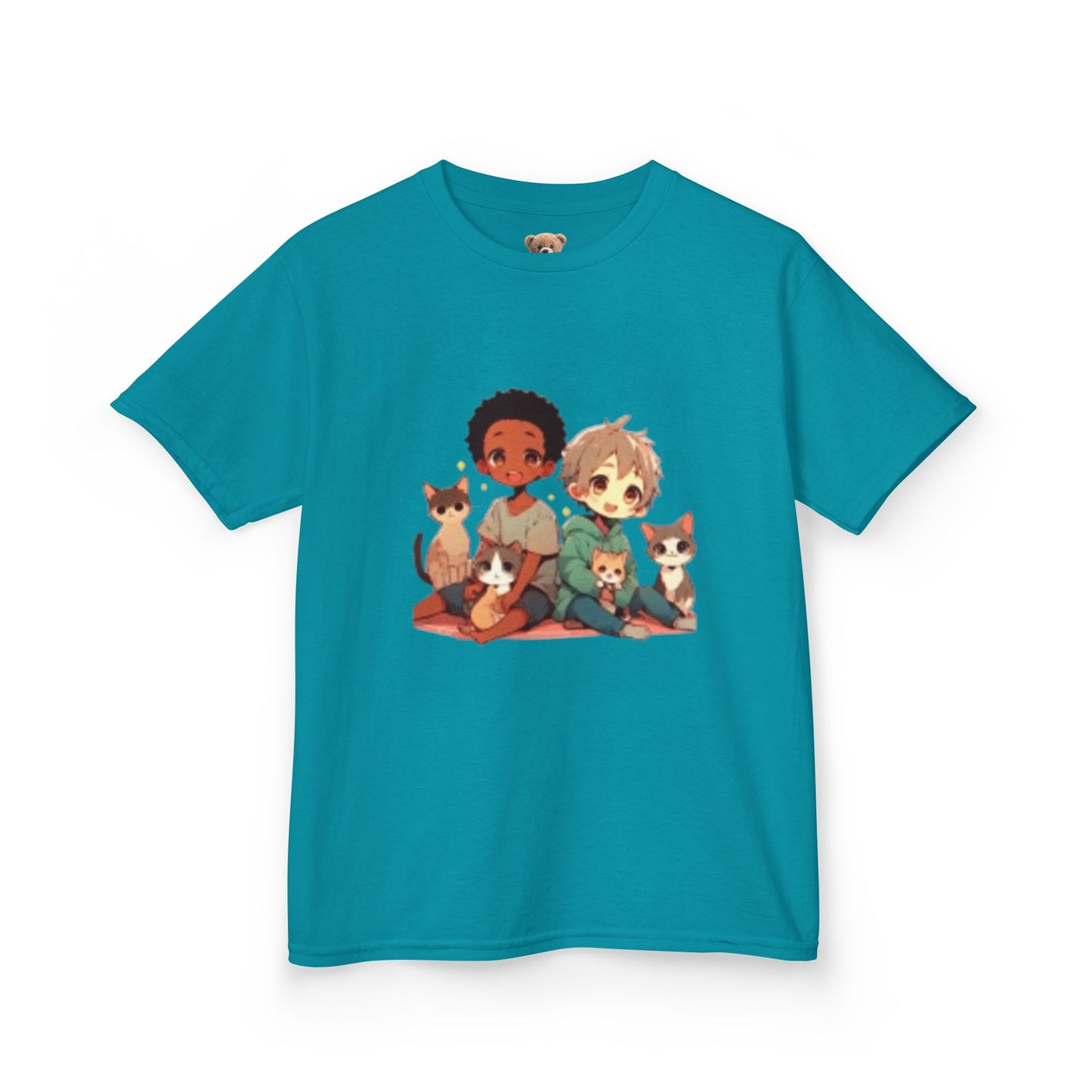 Children with Cats & Heart Kids Heavy Cotton T-shirt Looking Fabulous!