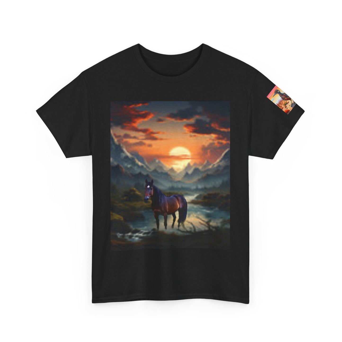 Majestic Horse Unisex Heavy Cotton Tee - Nature Sunset Design