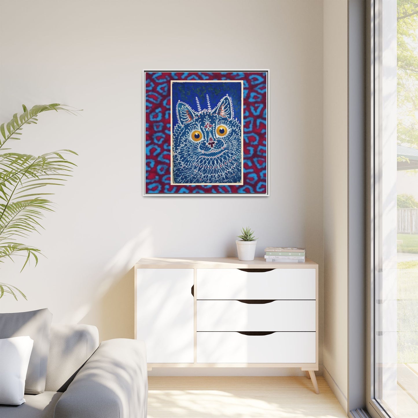 Colorful Cat Framed Matte Canvas Art - Whimsical Home Decor