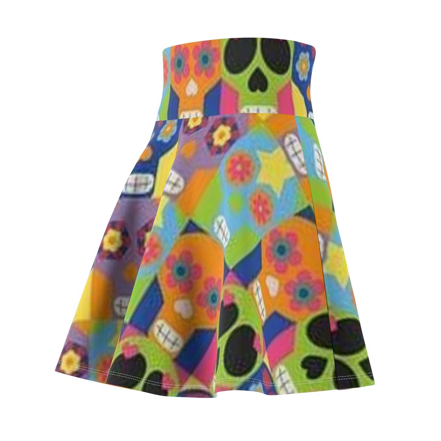 Colorful Sugar Skull Women's Skater Skirt - Perfect for Festivals & Celebrations