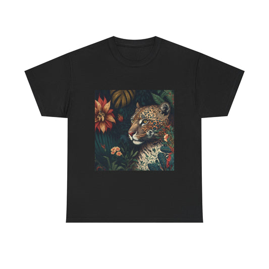 Camiseta unisex de algodón grueso con estampado de leopardo de la jungla - Diseño inspirado en la naturaleza