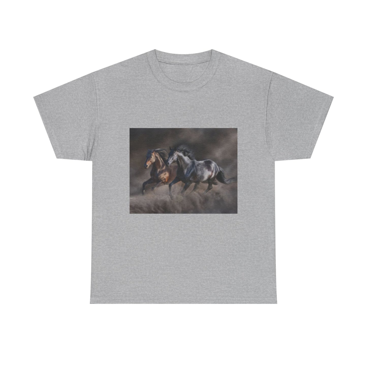 T-shirt unisexe en coton épais avec chevaux majestueux au galop – Parfait pour les amateurs d'équitation 