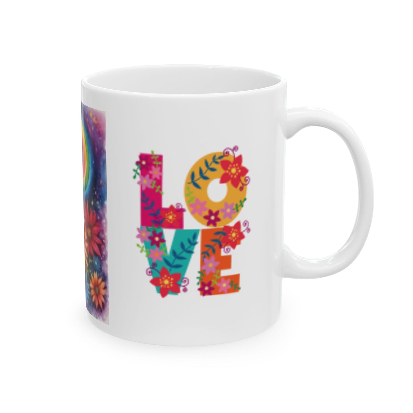 Colorful Floral Rainbow Ceramic Mug - 11oz & 15oz, Perfect Gift for Nature Lovers