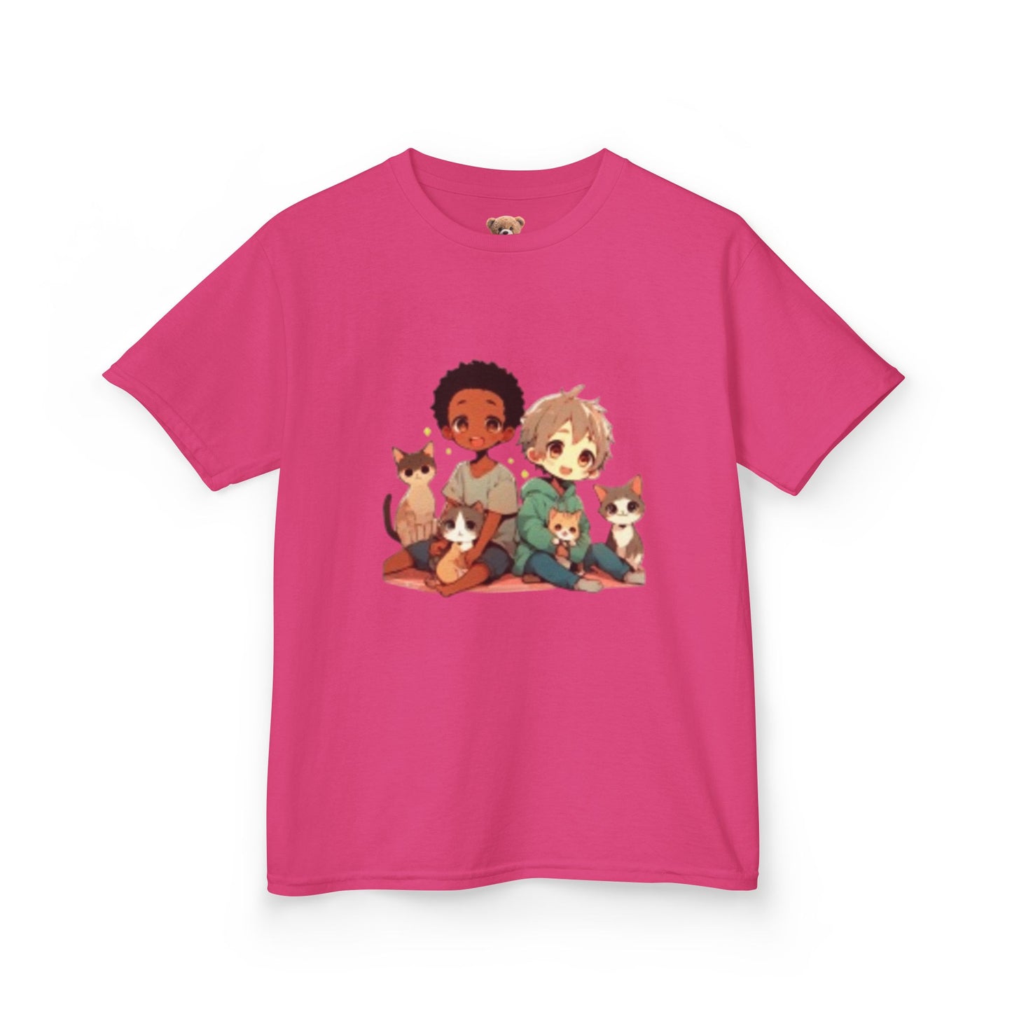 Children with Cats & Heart Kids Heavy Cotton T-shirt Looking Fabulous!