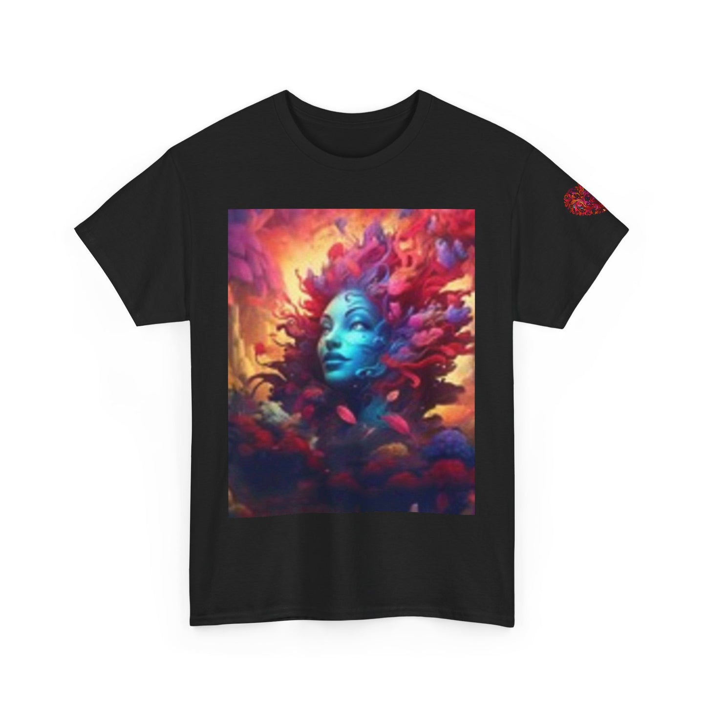 Camiseta unisex de algodón grueso con estampado artístico colorido - Diseño abstracto vibrante 