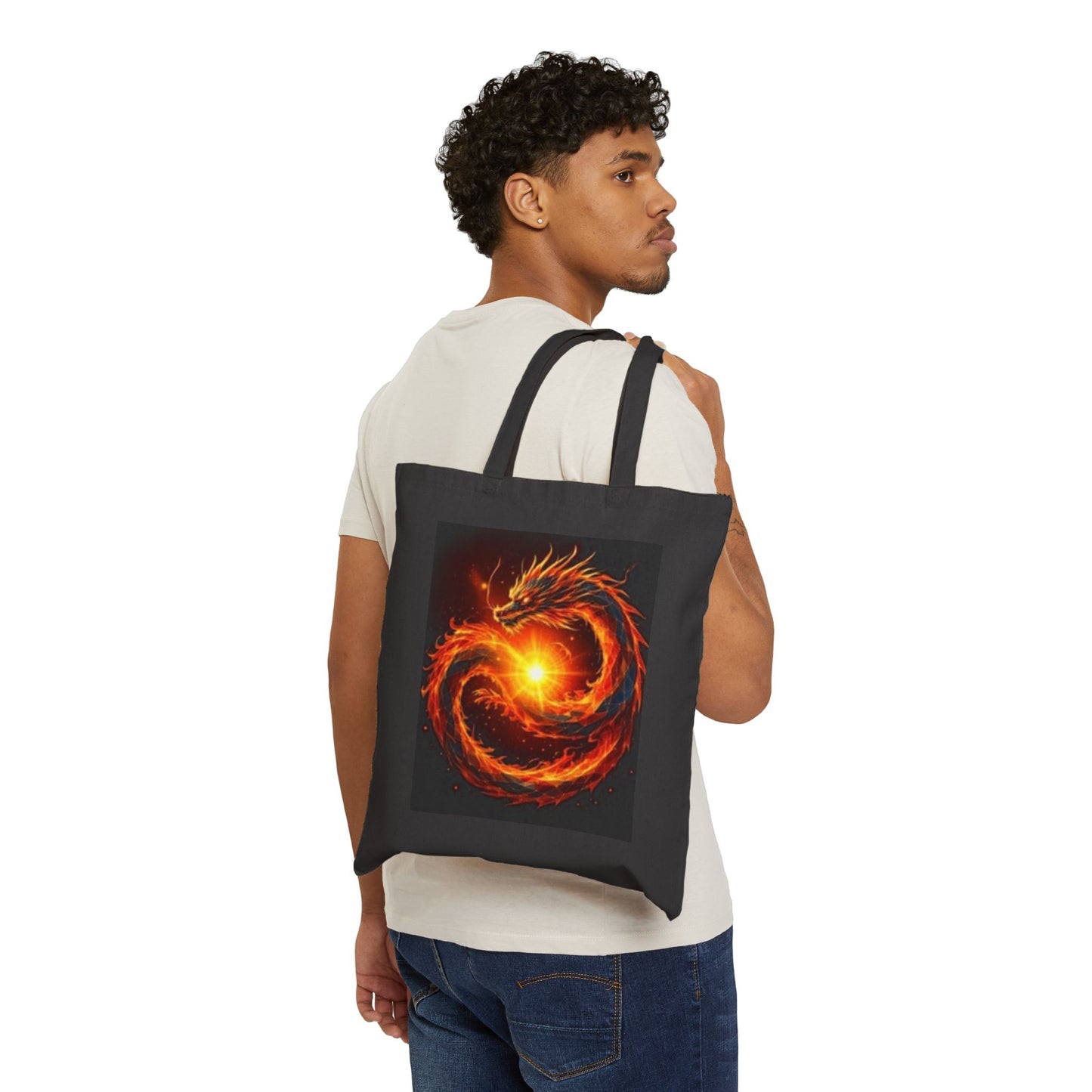 Artistic Cotton Canvas Tote Bag - Vibrant Dragon & Japan Designs