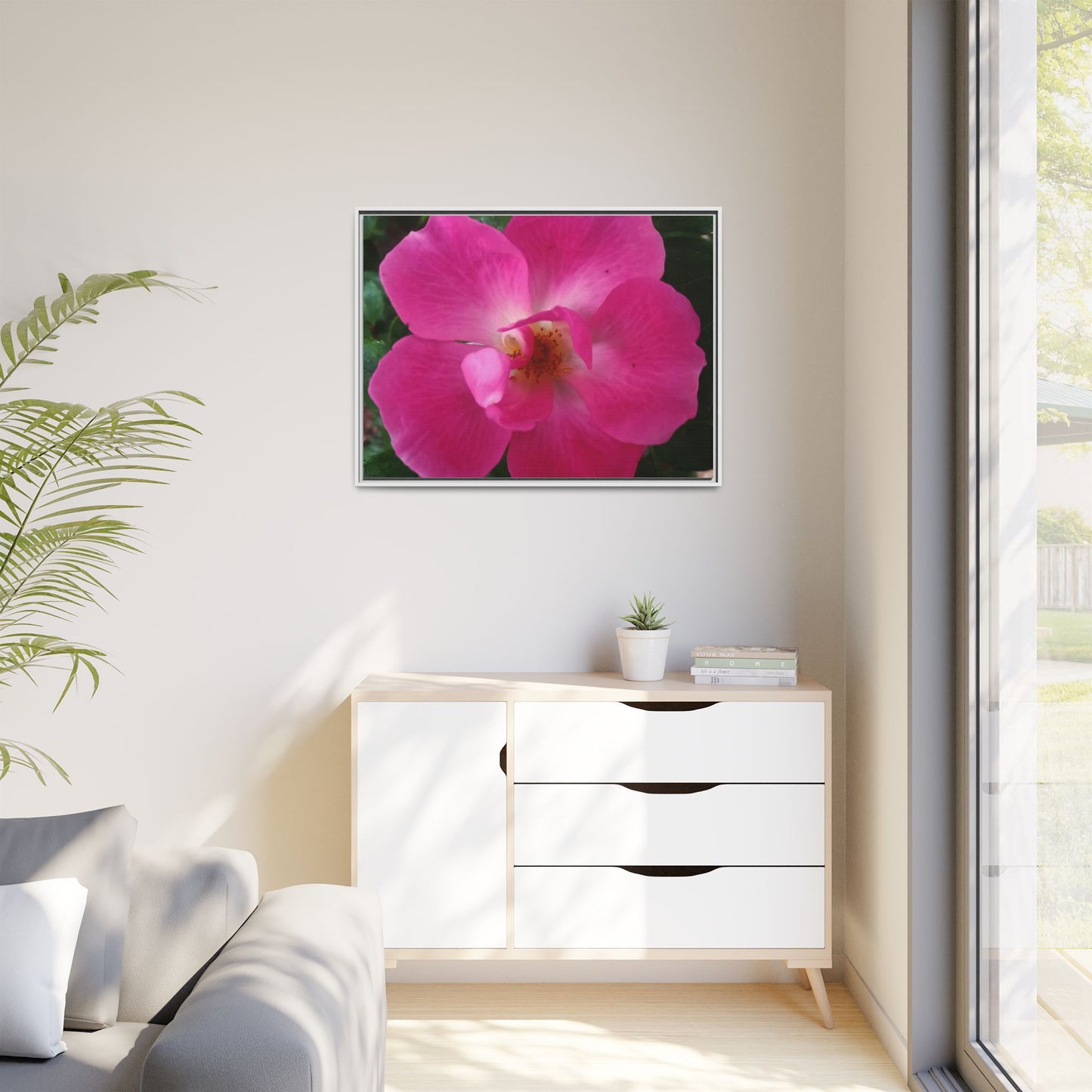Framed Floral Canvas Art Print | Vibrant Pink Flower Decor, Wall Art for Home, Gift for Her, Mother's Day, Birthday