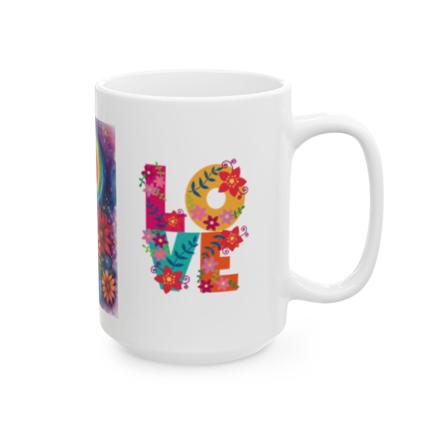 Colorful Floral Rainbow Ceramic Mug - 11oz & 15oz, Perfect Gift for Nature Lovers