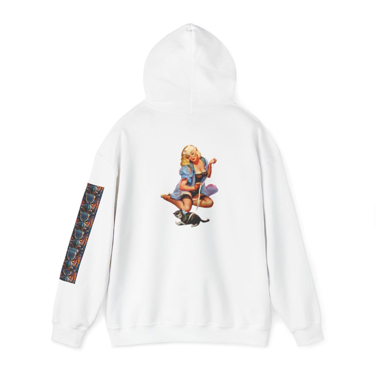 Hooded Sweatshirt Retro Sexy Woman wearing lingerie with a Cat