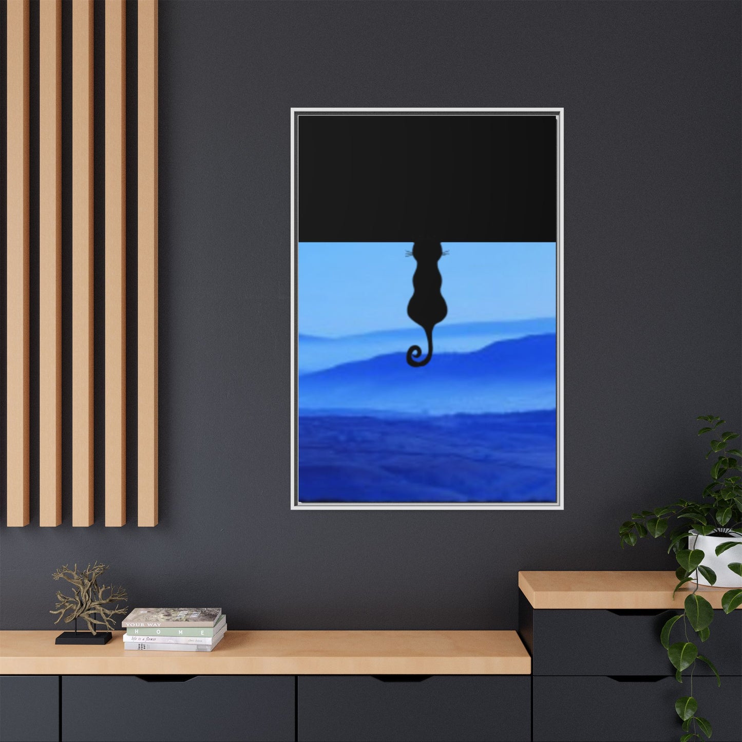 Framed Cat Silhouette Art Print, Wall Decor, Cat Lover Gift, Home Office Art, Pet Memorial