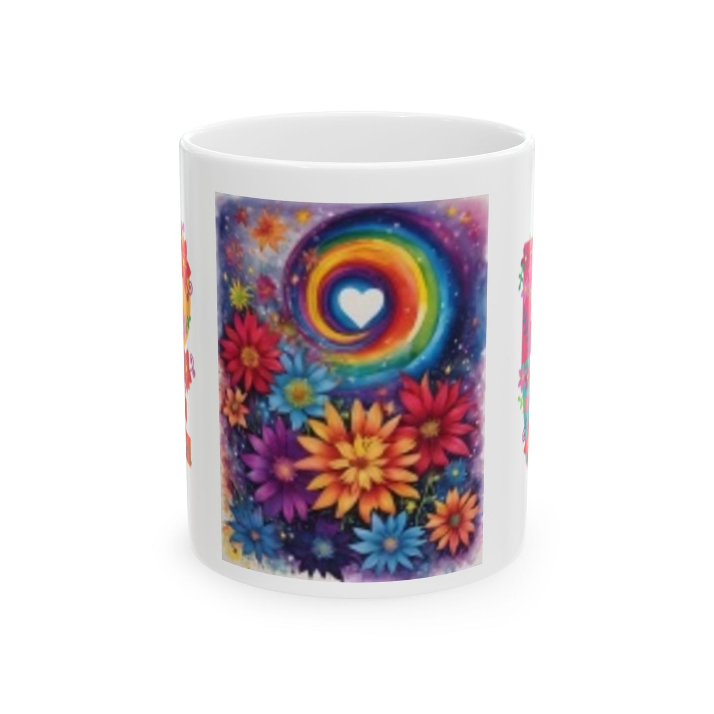 Colorful Floral Rainbow Ceramic Mug - 11oz & 15oz, Perfect Gift for Nature Lovers