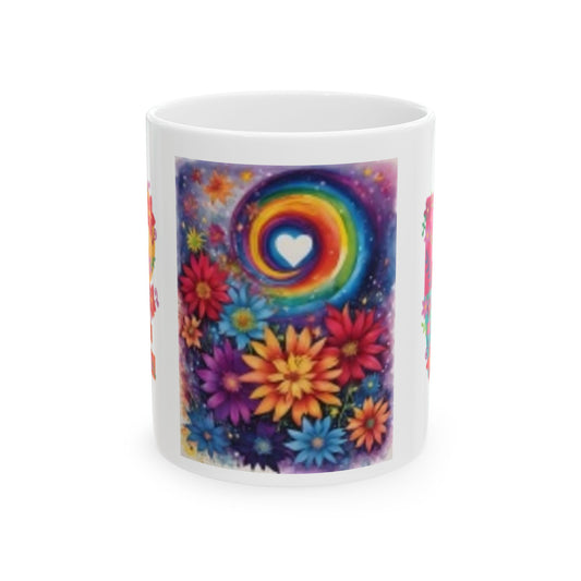 Colorful Floral Rainbow Ceramic Mug - 11oz & 15oz, Perfect Gift for Nature Lovers