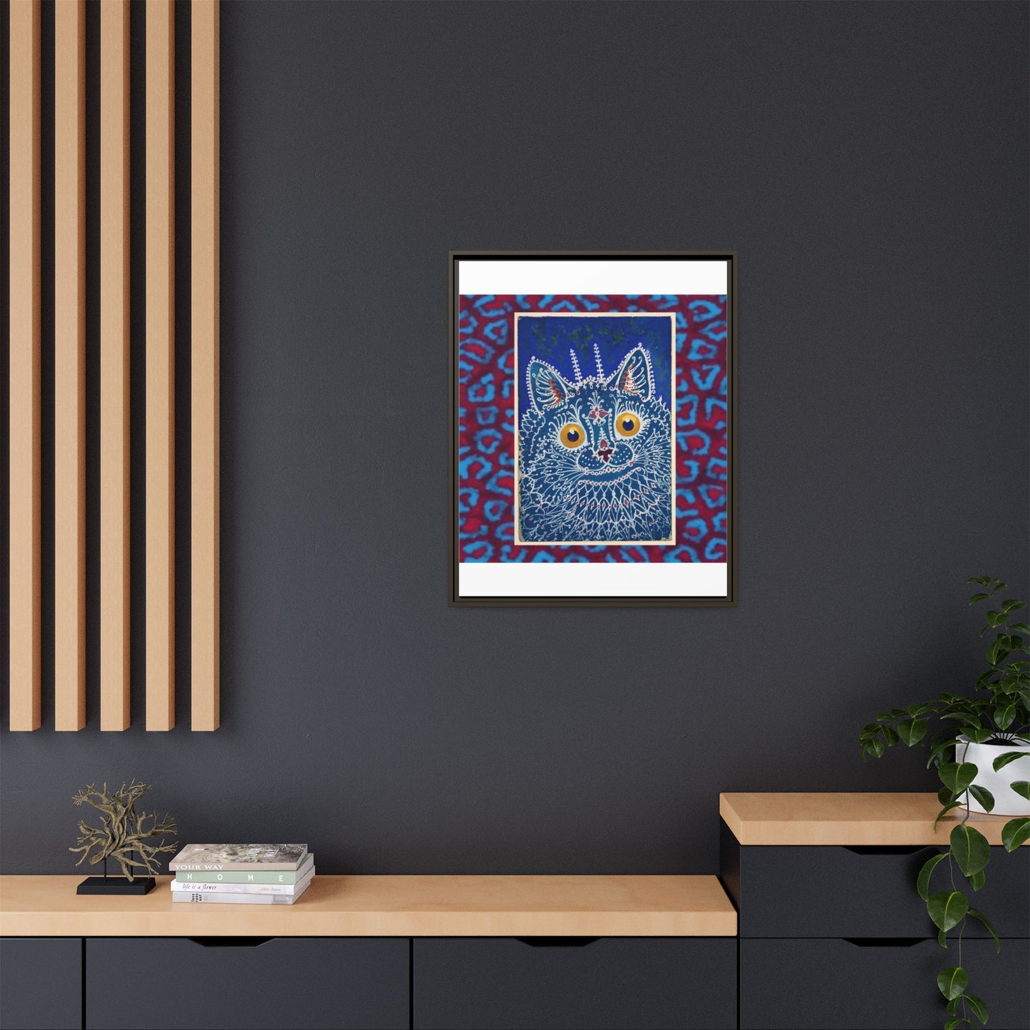 Colorful Cat Framed Matte Canvas Art - Whimsical Home Decor